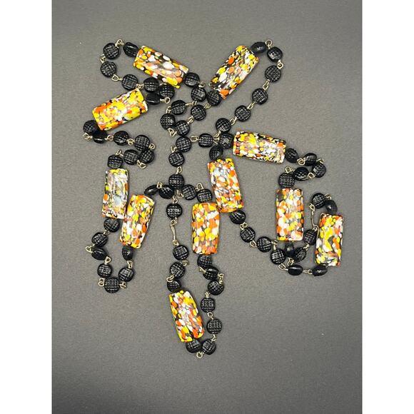 Vintage Glass Ethnic Bead Necklace with Metal Connectors Long - Picture 5 of 6